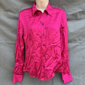 Boden Size 4 Saskia Hot Pink Satin T1443 Button Down Blouse Collared Work